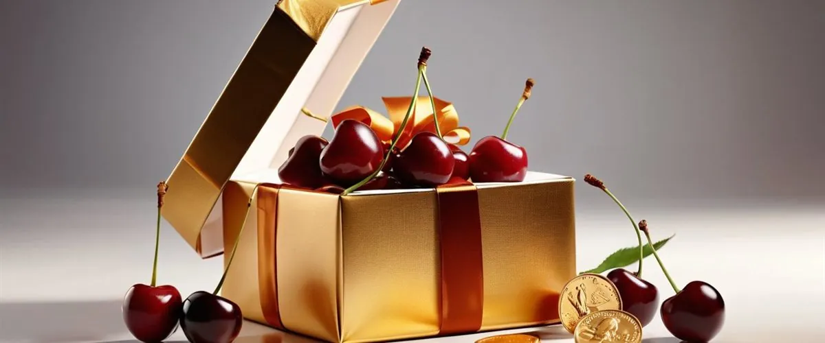 Gift box with coins and a slot reel